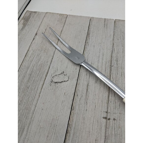Vintage Meat Fork 12" White Handle Chrome - Picture 3 of 9